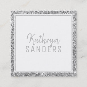 MINIMAL SNYGGT simpel gräns silver glitter grått Fyrkantigt Visitkort
