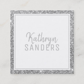 MINIMAL SNYGGT simpel gräns silver glitter grått Fyrkantigt Visitkort