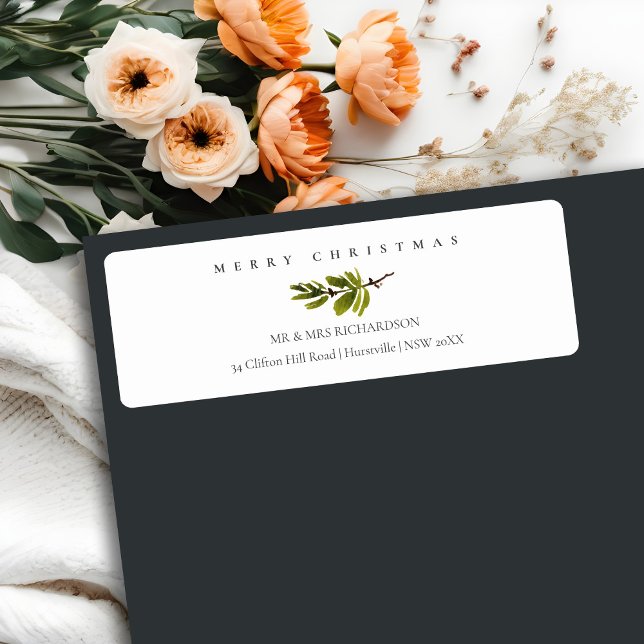 Minimal Soft Gräs Gren God jul Adress Returadress Etikett (Skapare uppladdad)