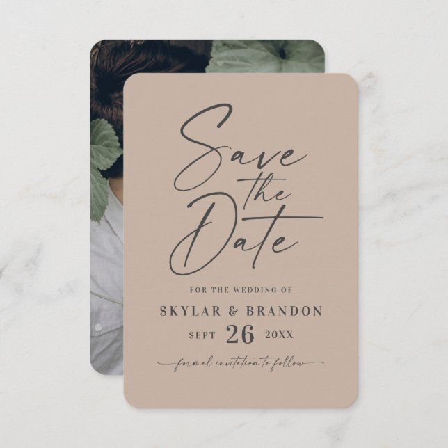 Minimal solid Taupe Beige Färg Bröllop Spara Datumet (Fram/baksida)