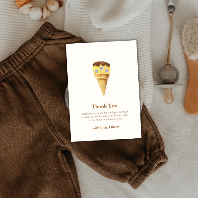 Minimal sommarskop Ice Cream Boy Shower Tack Kort (Minimal Summer Scoop Ice Cream Boy Baby Shower Thank You Card)