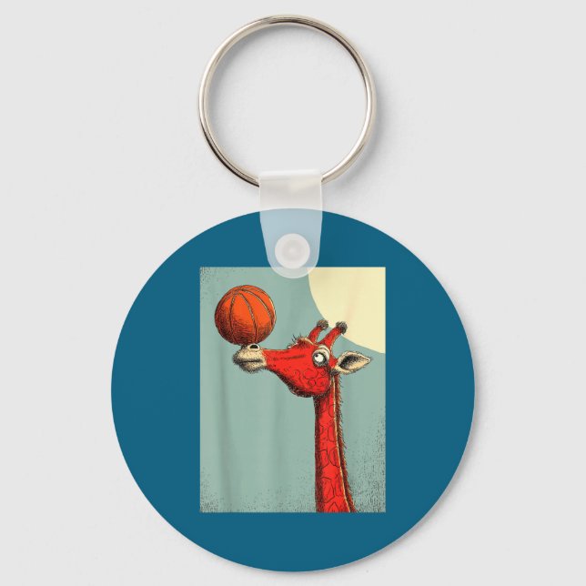 Minimal Söt Giraff Djur Rolig Basket Nyckelring (Framsida)