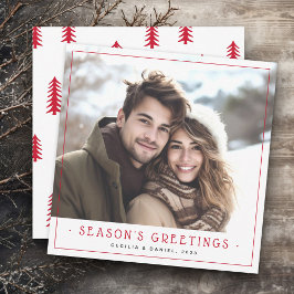 Minimal söt Julgranar-fotoröd vit Julkort