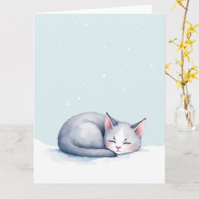 Minimal sovande kattunge vinter jul kort (Gul blomma)