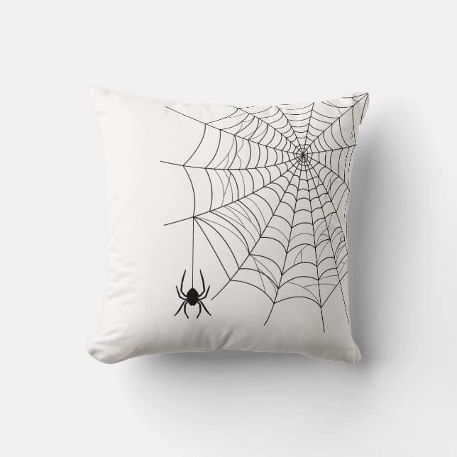 Minimal spindelnät och hängande spindel Halloween Kudde (Framsida)
