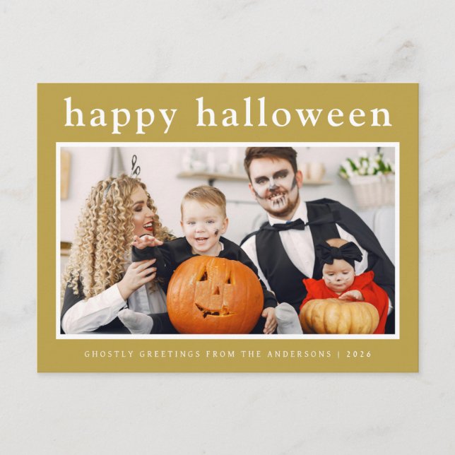 Minimal Spooky Happy halloween-familjens 1-foto Helg Vykort (Framsida)