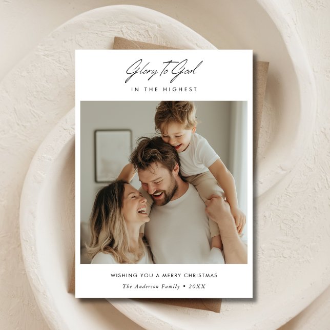 Minimal stil Glory to God Heliga Julfoto Julkort (Skapare uppladdad)