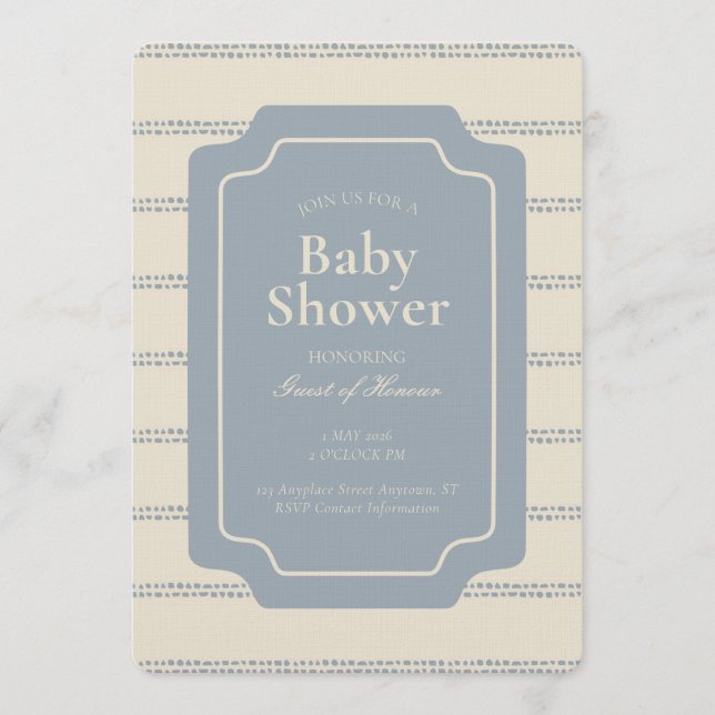 Minimal Stripe Geometric Gender Neutral Beige Blue Inbjudningar (Framsida)