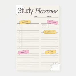 Minimal Study Planner With Hourly Schedule Post-it Block