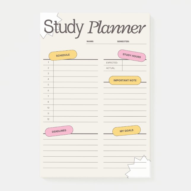 Minimal Study Planner With Hourly Schedule Post-it Block (Framsida)