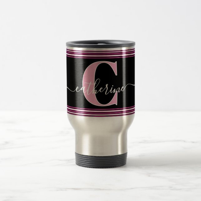 Minimal Stylish Monogram Name Black White Hot Pink Resemugg (Center)