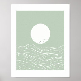 Minimal Sun and Ocean Waves Line Art  Poster