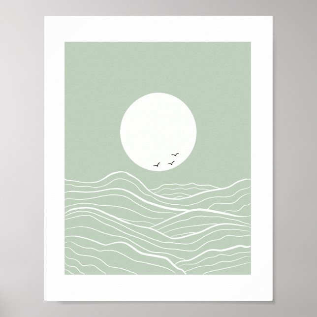 Minimal Sun and Ocean Waves Line Art  Poster (Framsidan)