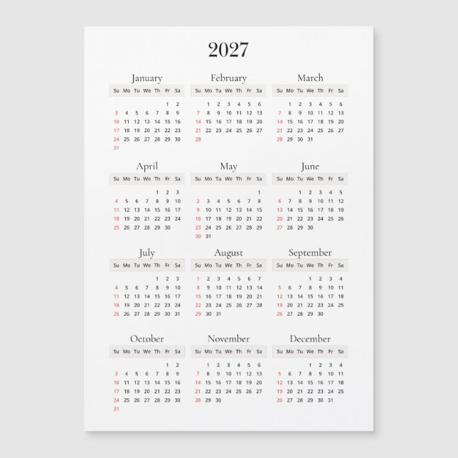 Minimal Svart 2027 Kalender | Valfri bakgrundsfärg (Framsida)