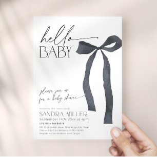 Minimal Svart Båge Coquette Baby Shower Inbjudningar