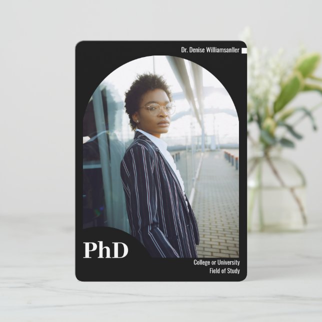 Minimal svart bågfoto PhD Studenten Meddelande (Stående Fram)