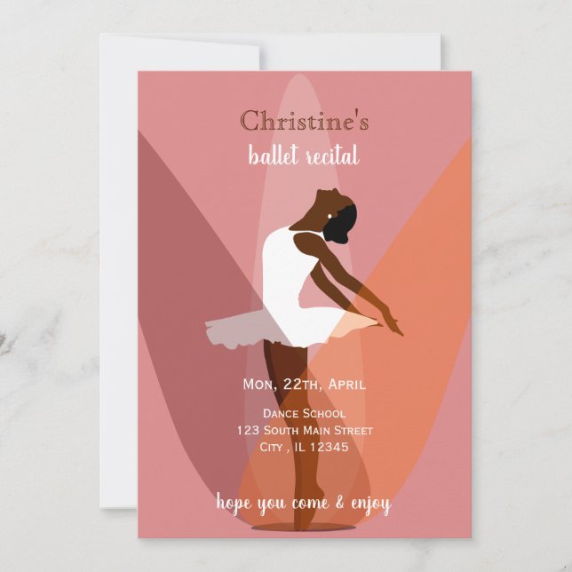 Minimal svart ballerina illustration dansrecital inbjudningar (Framsida)