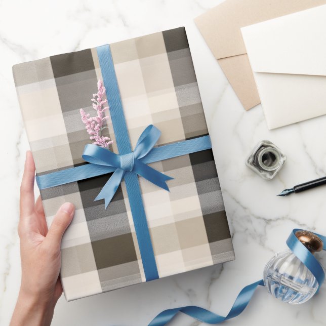 Minimal svart beige fin rutig sandruta mönster presentpapper (Gifting)