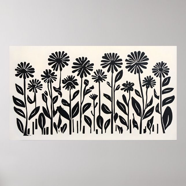 Minimal svart botaniskt Poster - modern Blommigt A (Framsidan)
