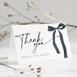 Minimal Svart Bow Coquette Baby Shower Tack Kort