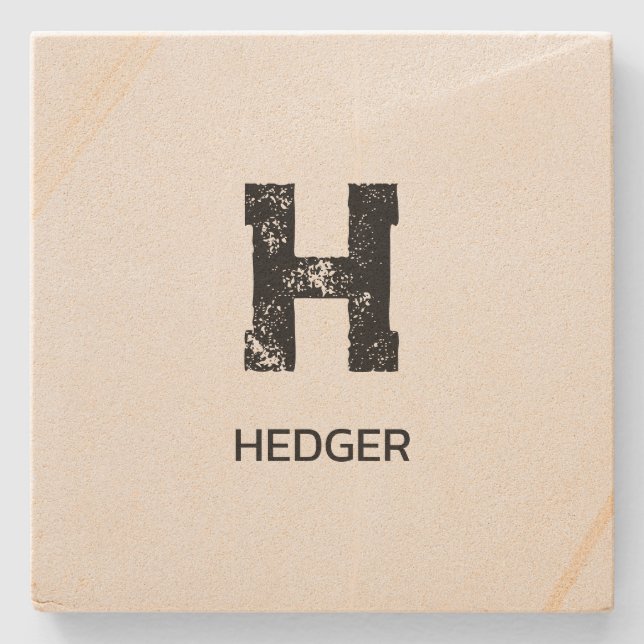 MINIMAL SVART EN BOKSTAV MONOGRAM NAMN SANDSTEN STENUNDERLÄGG (Framsidan)