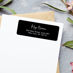 MINIMAL SVART ENKELT NAMNTECKNING MONOGRAM RETURADRESS ETIKETT