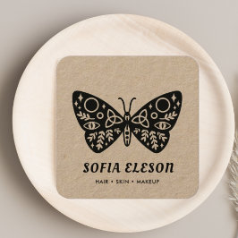 Minimal svart fjäril-hair & Makeup Rustic Craft Fyrkantigt Visitkort