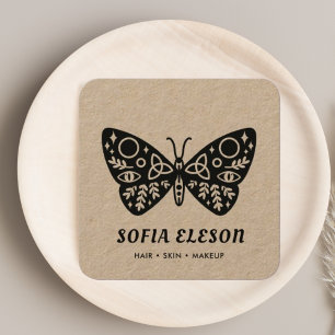 Minimal svart fjäril-hair & Makeup Rustic Craft Fyrkantigt Visitkort