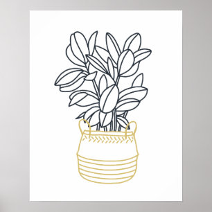 Minimal Svart Gul Senap Korg Krukväxt Poster