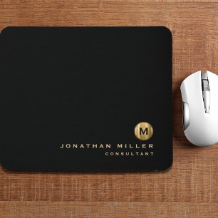Minimal svart Guld Brushed Metall Monogram Musmatta
