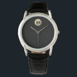 Minimal svart Guld-monogram Armbandsur<br><div class="desc">Modern minimalistisk bakgrund i det klassiska Guld-blocket,  borstad,  svart,  månatlig bakgrund</div>