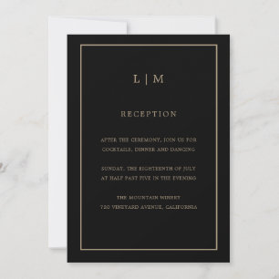 Minimal svart Guld-monogram enkelt Elegant bröllop Inbjudningar