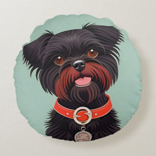 Minimal Svart Hund Modern Djurägare Estetik Rund Kudde