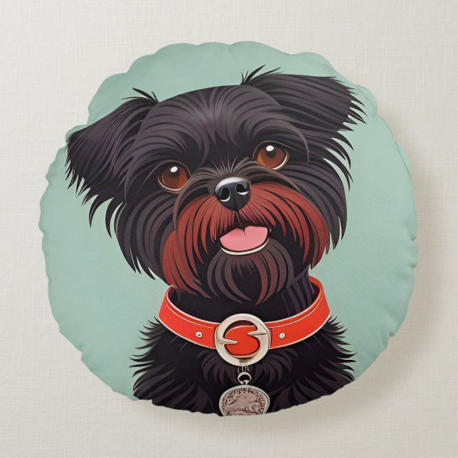 Minimal Svart Hund Modern Djurägare Estetik Rund Kudde (Framsidan)