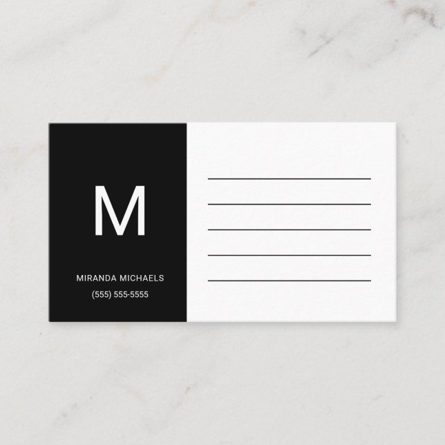 Minimal Svart Initial Påminnelse Visitkort (Framsida)