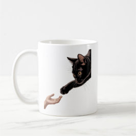 Minimal Svart Katt & Mänsklig Koppling Kaffe Mugg