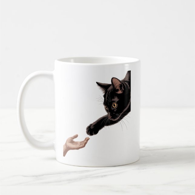 Minimal Svart Katt & Mänsklig Koppling Kaffe Mugg (Vänster)