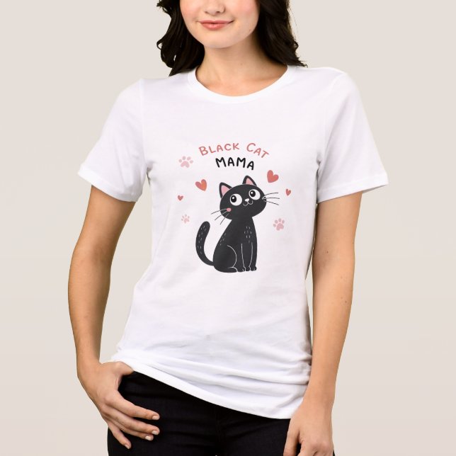 Minimal svart katt T-Shirt för Cat Mamas (Framsida)