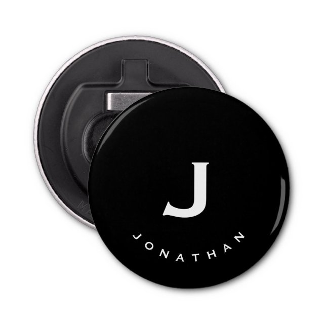 Minimal svart, klassiskt monogram flasköppnare (Framsidan)