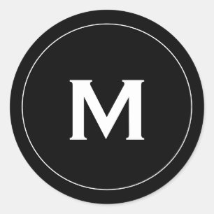Minimal svart, klassiskt monogram-medallion runt klistermärke