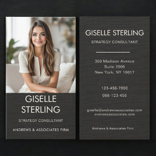 Minimal Svart Linen Professionell Foto Modern Visitkort