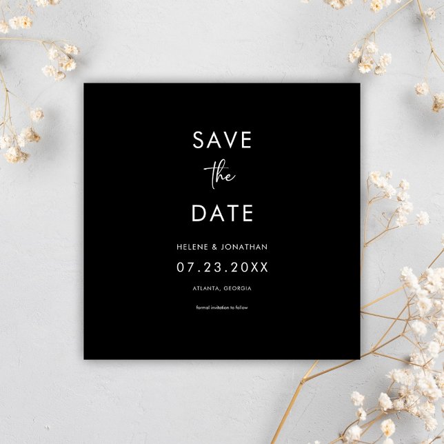 Minimal svart modern Bröllop Spara Datumet (Minimal Black Modern Wedding Save The Date)