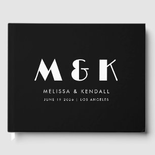Minimal svart monogram-Anpassningsbar Initialer Br Gästböcker