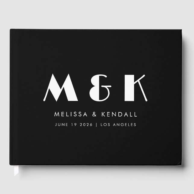 Minimal svart monogram-Anpassningsbar Initialer Br Gästböcker (Framsida)