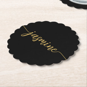 Minimal Svart Monogram Namn Script Signatur Underlägg Papper