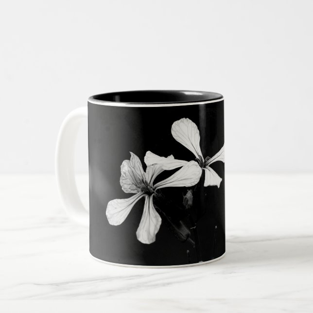 minimal svart och vit blom- Två-Tonad mugg (Framsida vänster)