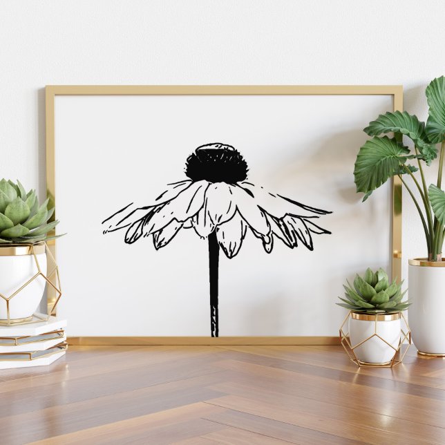 Minimal svart och vit blomritning poster (Skapare uppladdad)