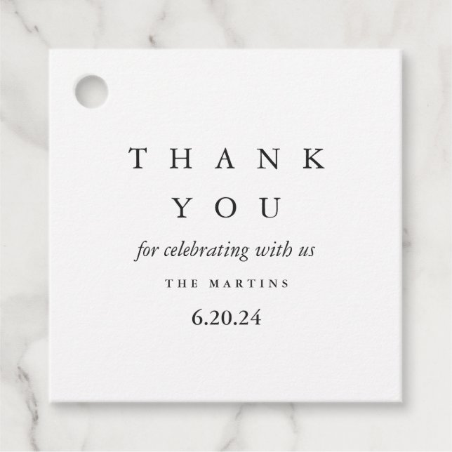 Minimal svart och vit Bröllop Tack Gåvor Etiketter (Framsida)