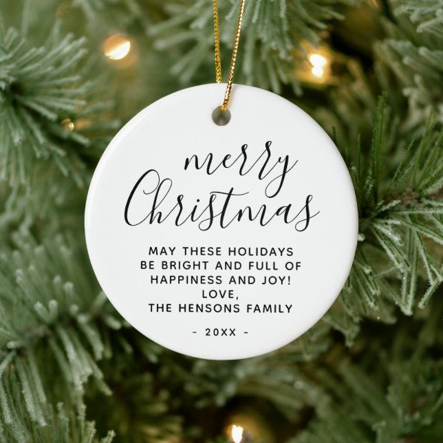 Minimal Svart och Vit God Jul Skrift Julgransprydnad Keramik (Träd)