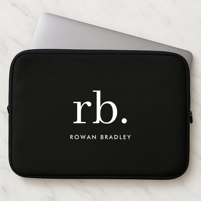 Minimal svart och vit monogram klassisk Elegant Laptop Fodral (Skapare uppladdad)